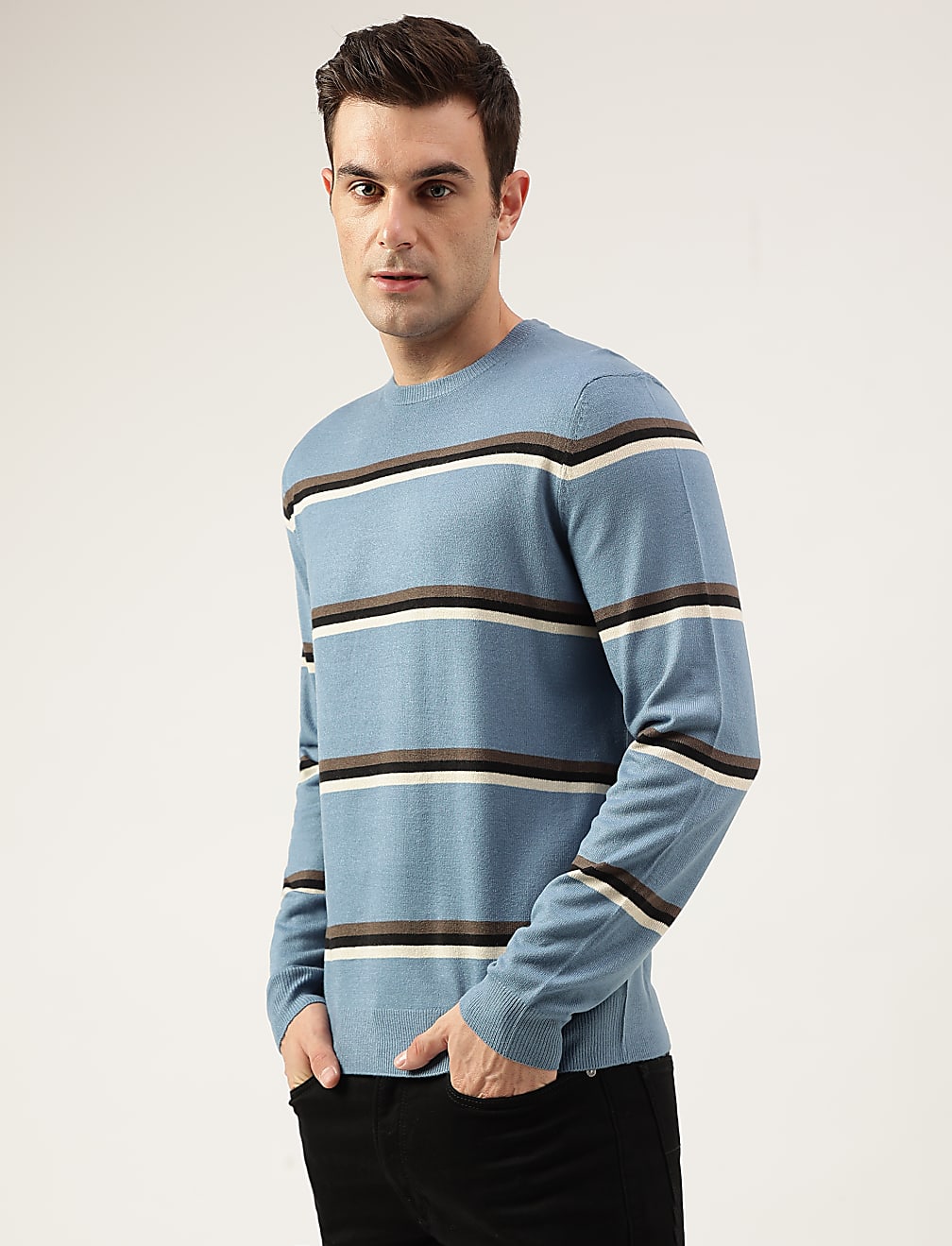 Pure Acrylic Stripes Round Neck Jumper