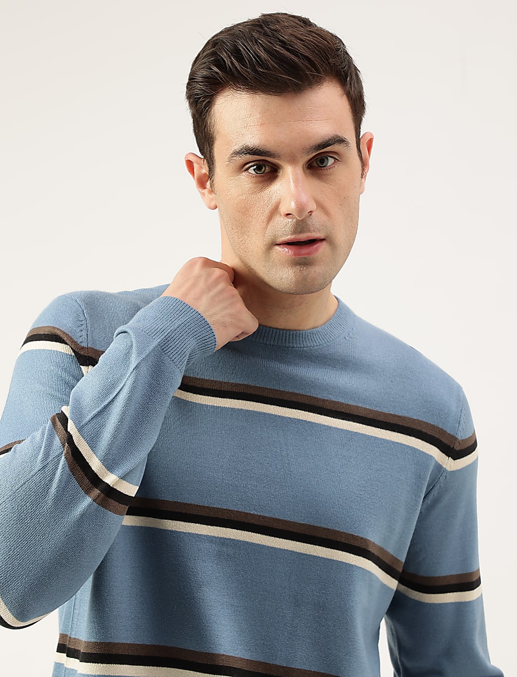Pure Acrylic Stripes Round Neck Jumper