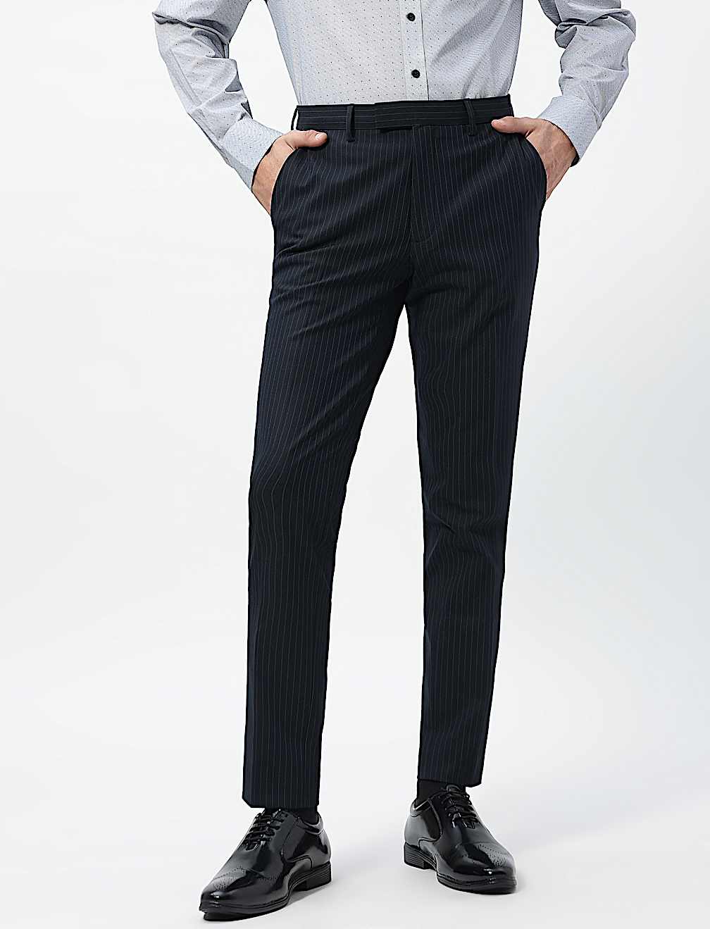 Slim Fit Stripes Mid Rise Trousers