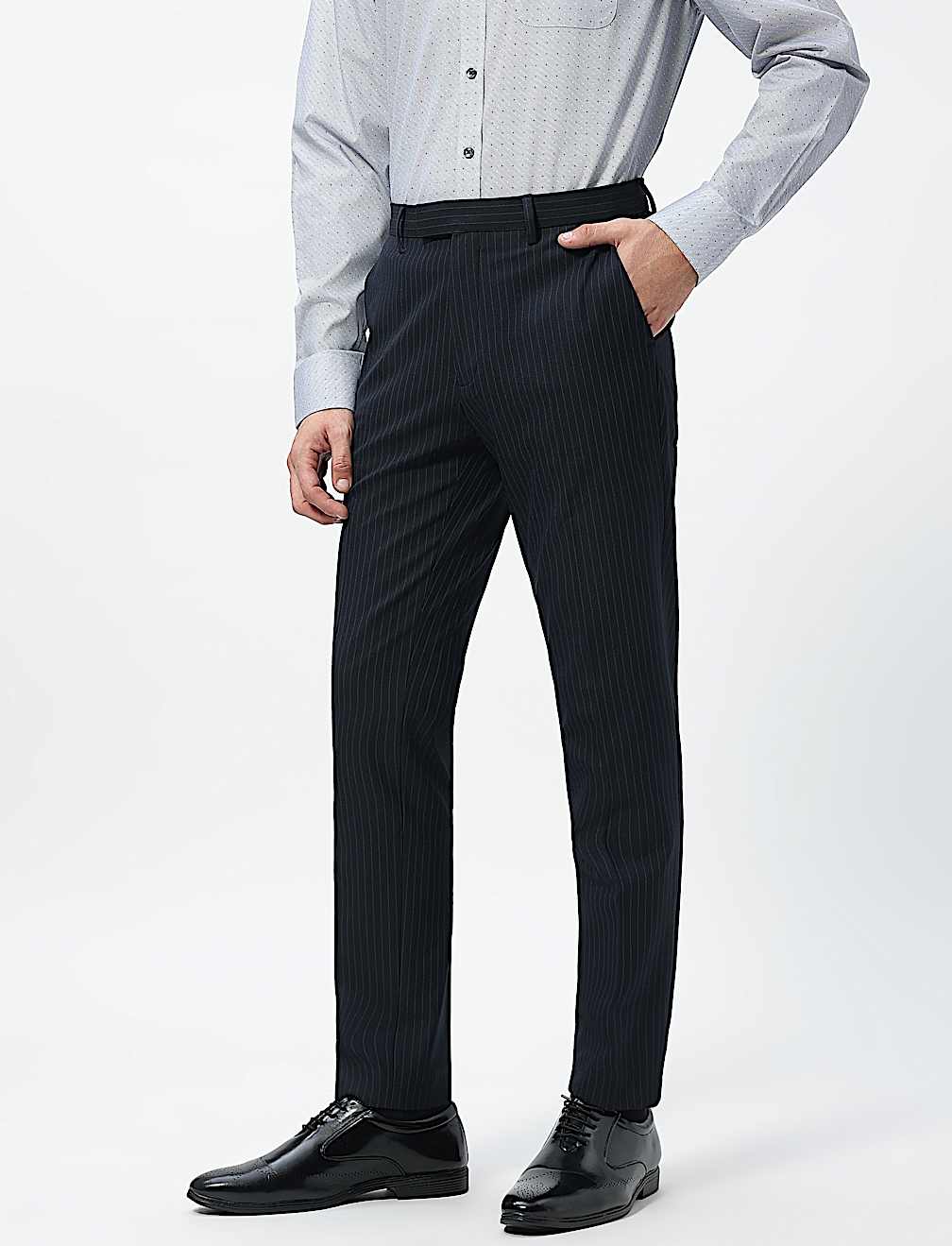 Slim Fit Stripes Mid Rise Trousers