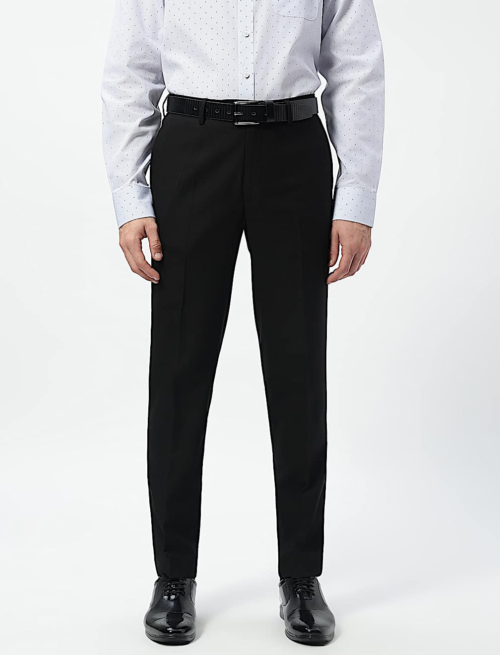 Slim Fit Mid Rise Flat Front Trousers