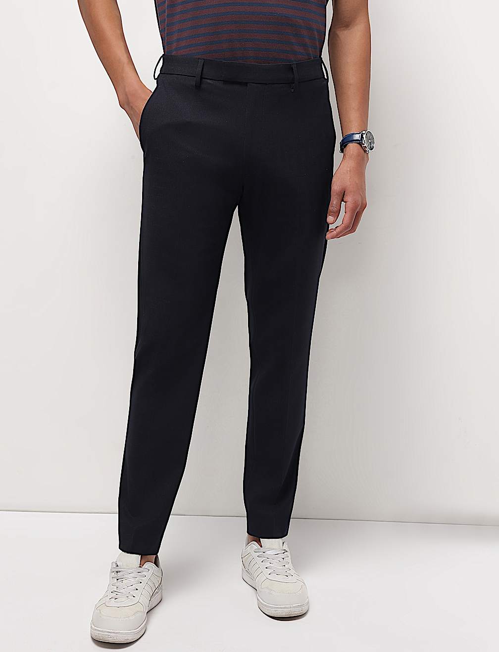 Mid Waist Checks Slim Fit Trousers