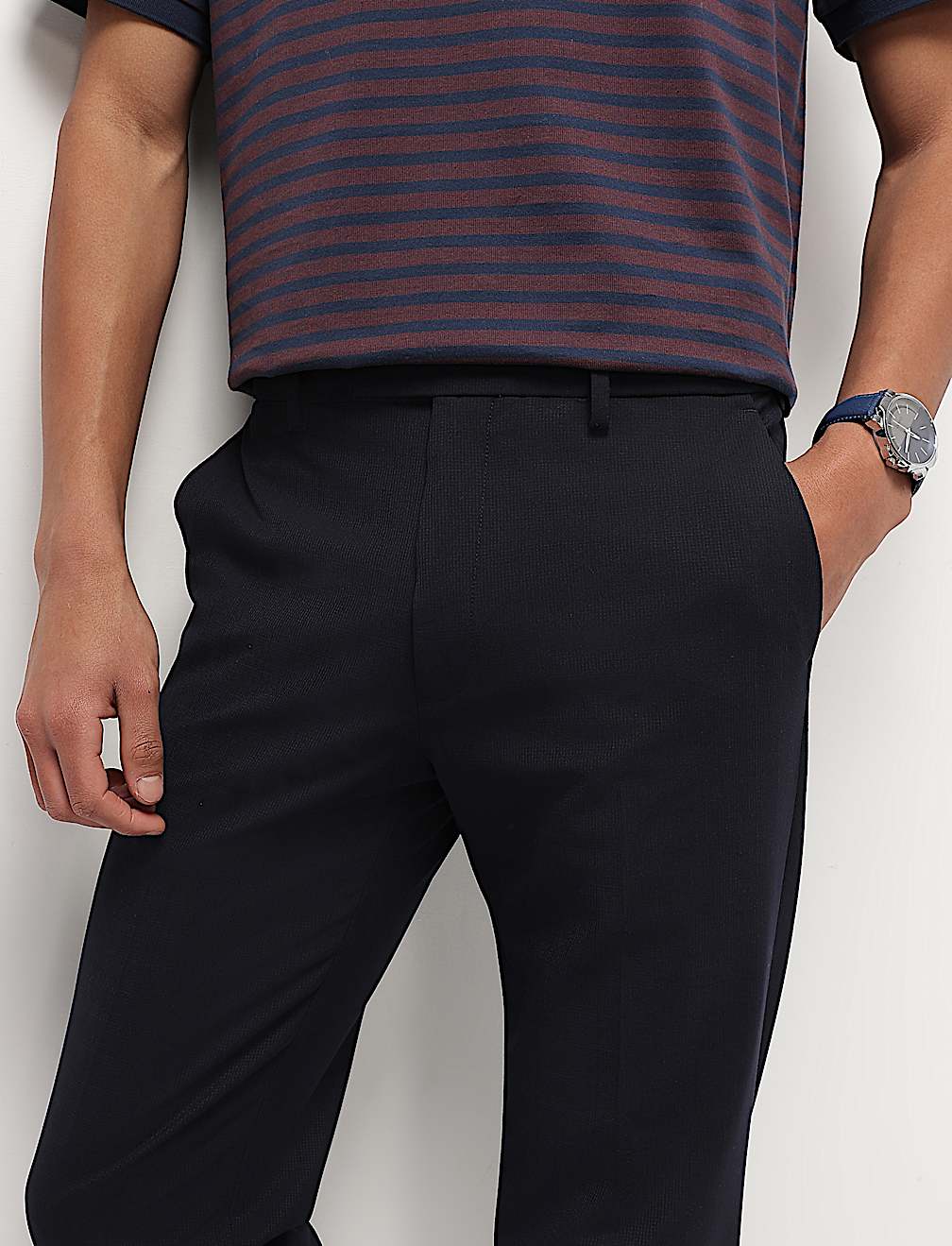 Mid Waist Checks Slim Fit Trousers