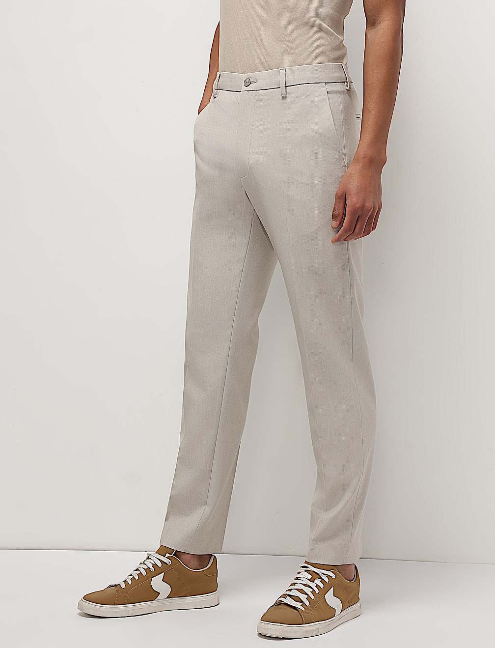 Mid Waist Textured Slim Fit Trousers