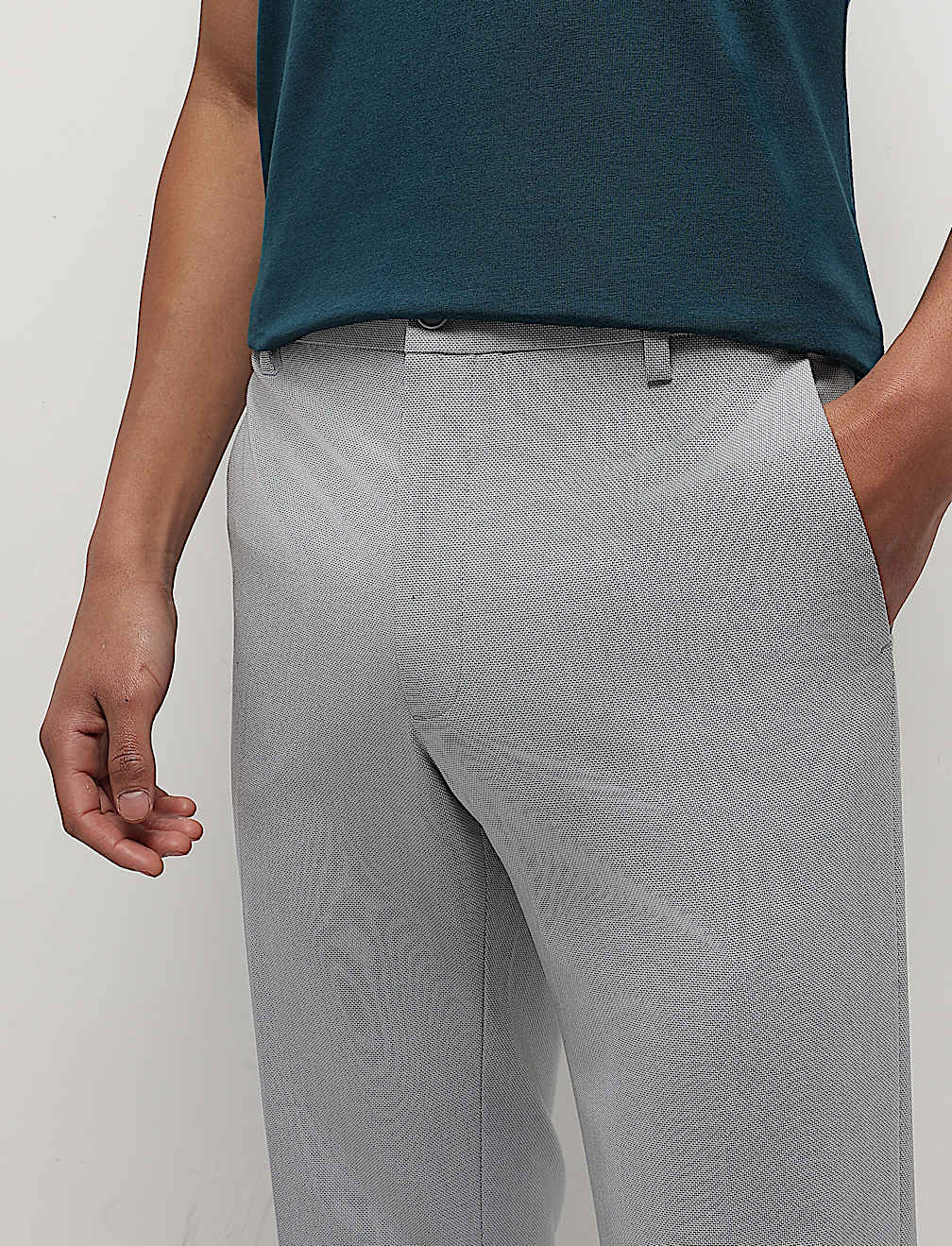 Mid Waist Textured Slim Fit Trousers
