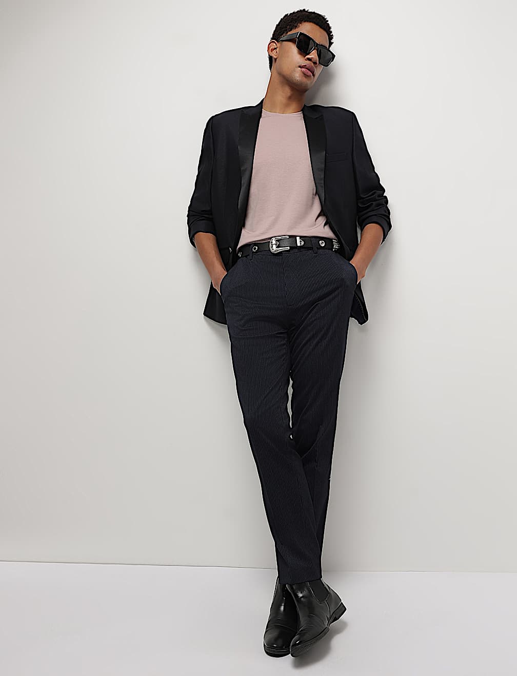 Mid Waist Pinstripe Slim Fit Trousers