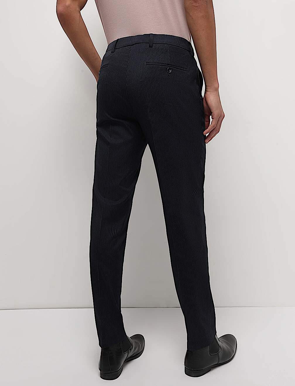 Mid Waist Pinstripe Slim Fit Trousers