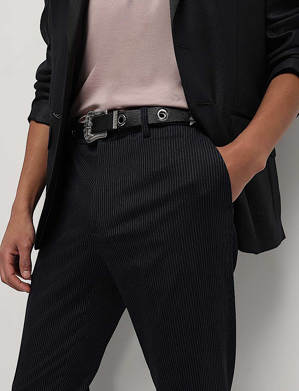 Mid Waist Pinstripe Slim Fit Trousers