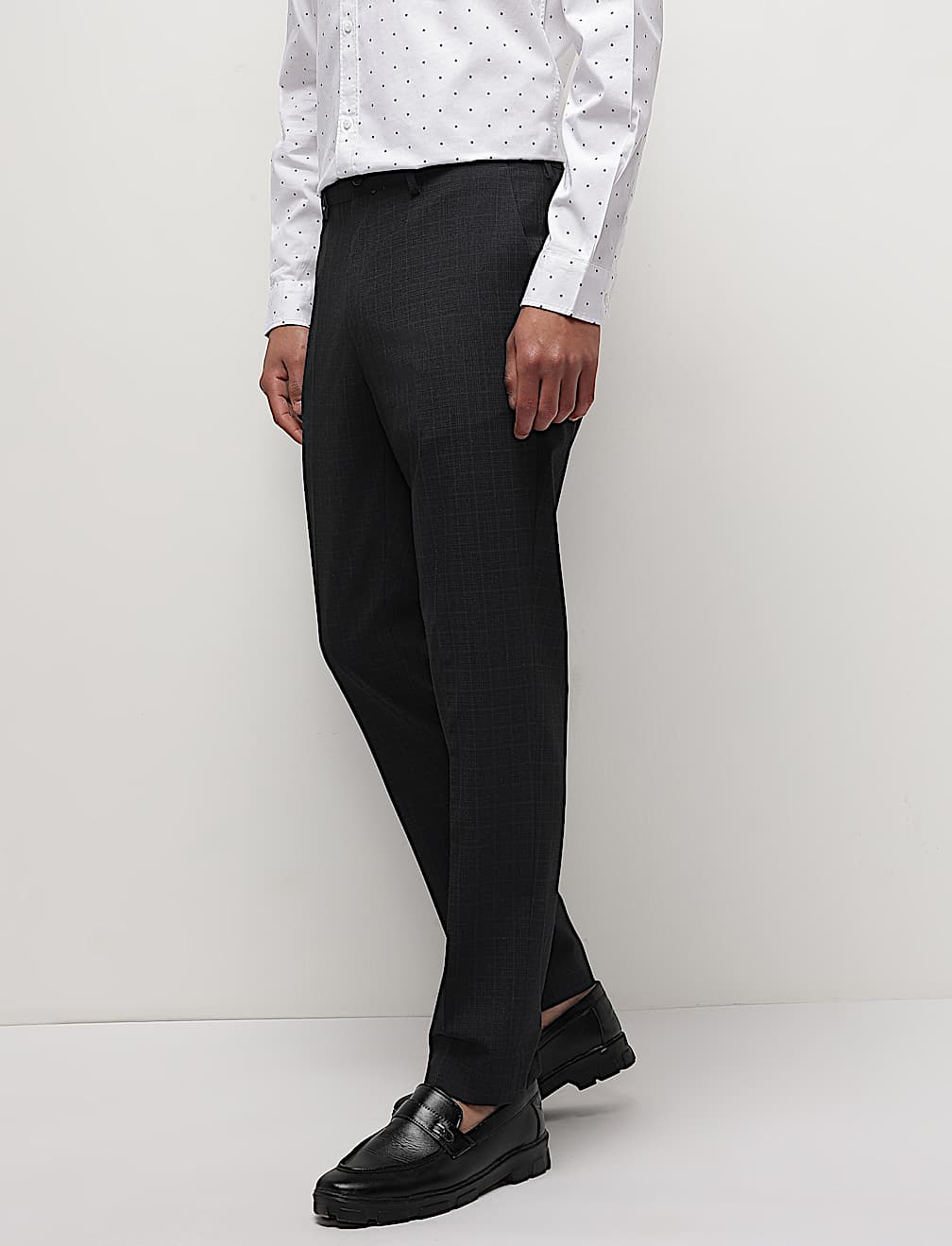 Mid Waist Checks Slim Fit Trousers