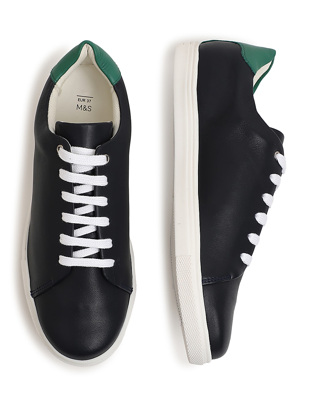 Pure Leather Lace Up Plain Sneakers