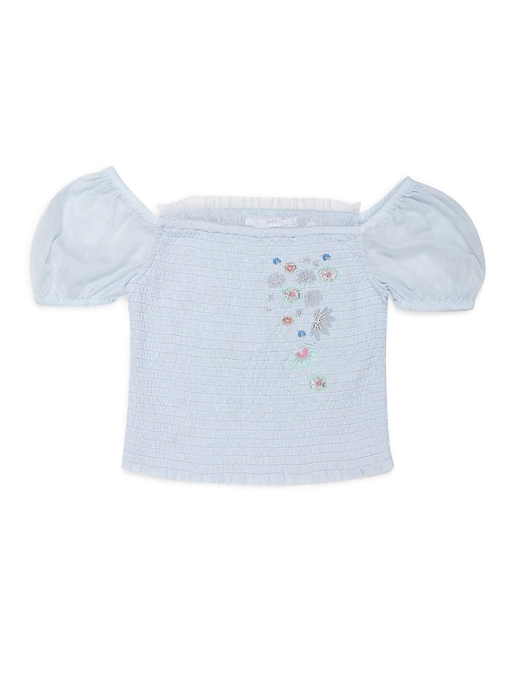 Embroidered Square Neck Tulle Top