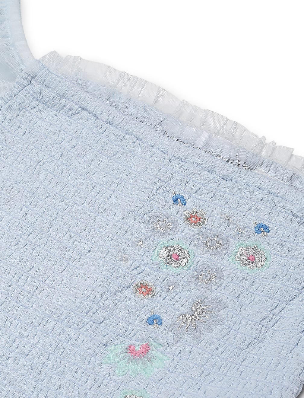 Embroidered Square Neck Tulle Top