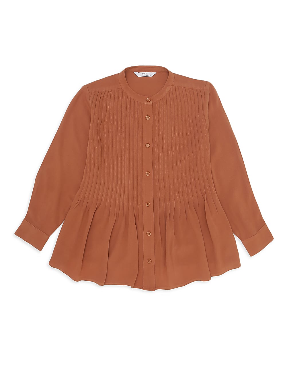 Pure Viscose Pleated Mandarin Collar Top