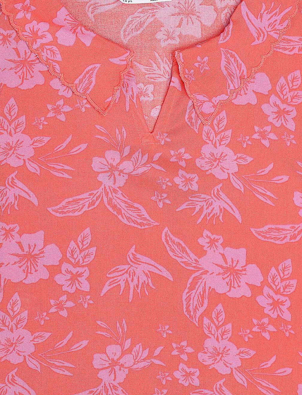 Pure Viscose Floral Collared Neck Top
