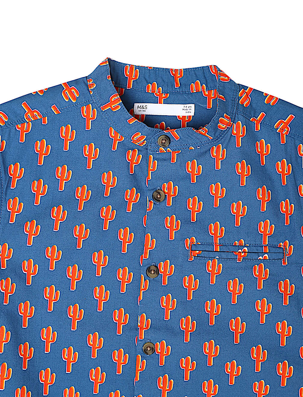 Pure Cotton Printed Mandarin Collar Shirt