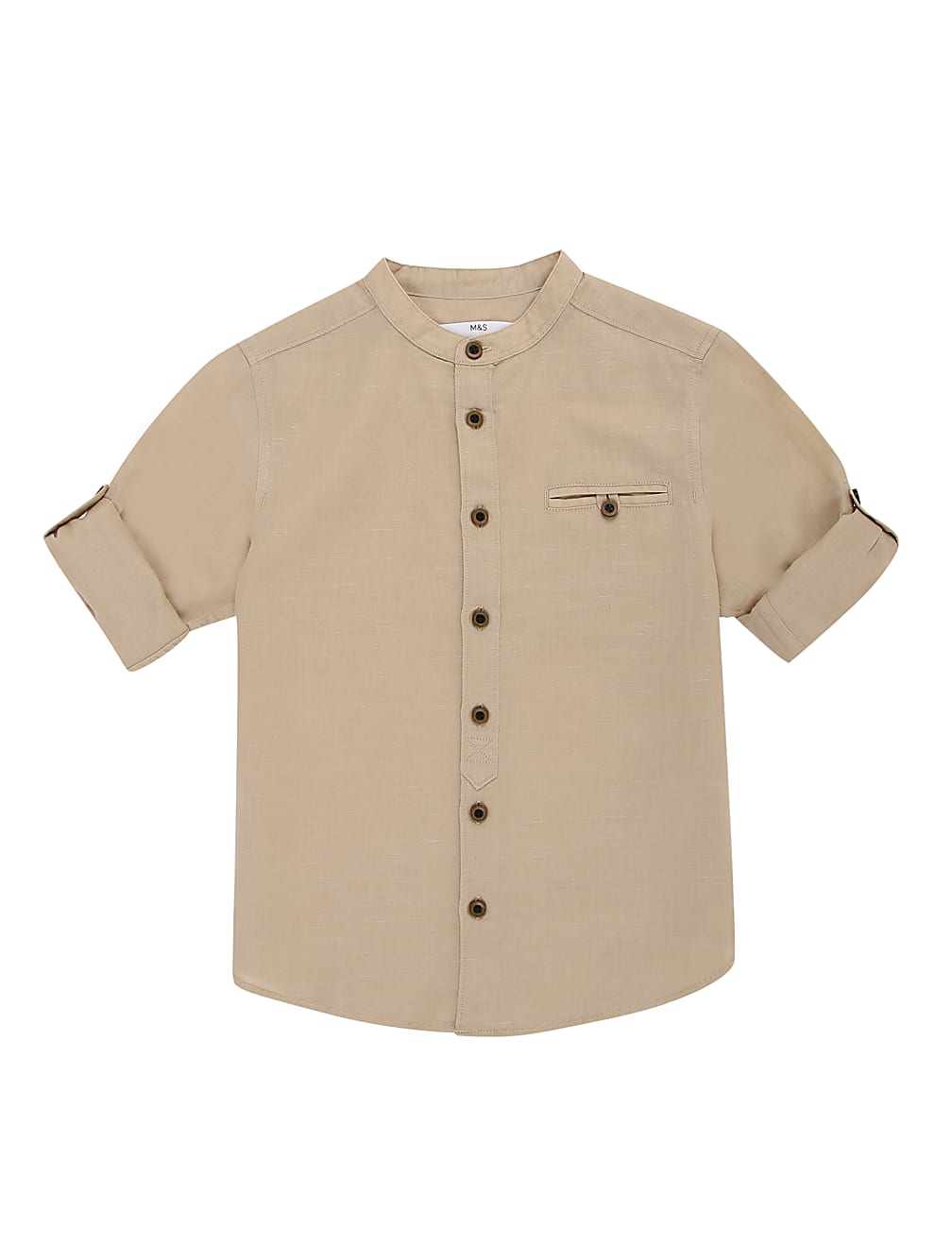 Flax Linen Mix Plain Mandarin Collar Shirt