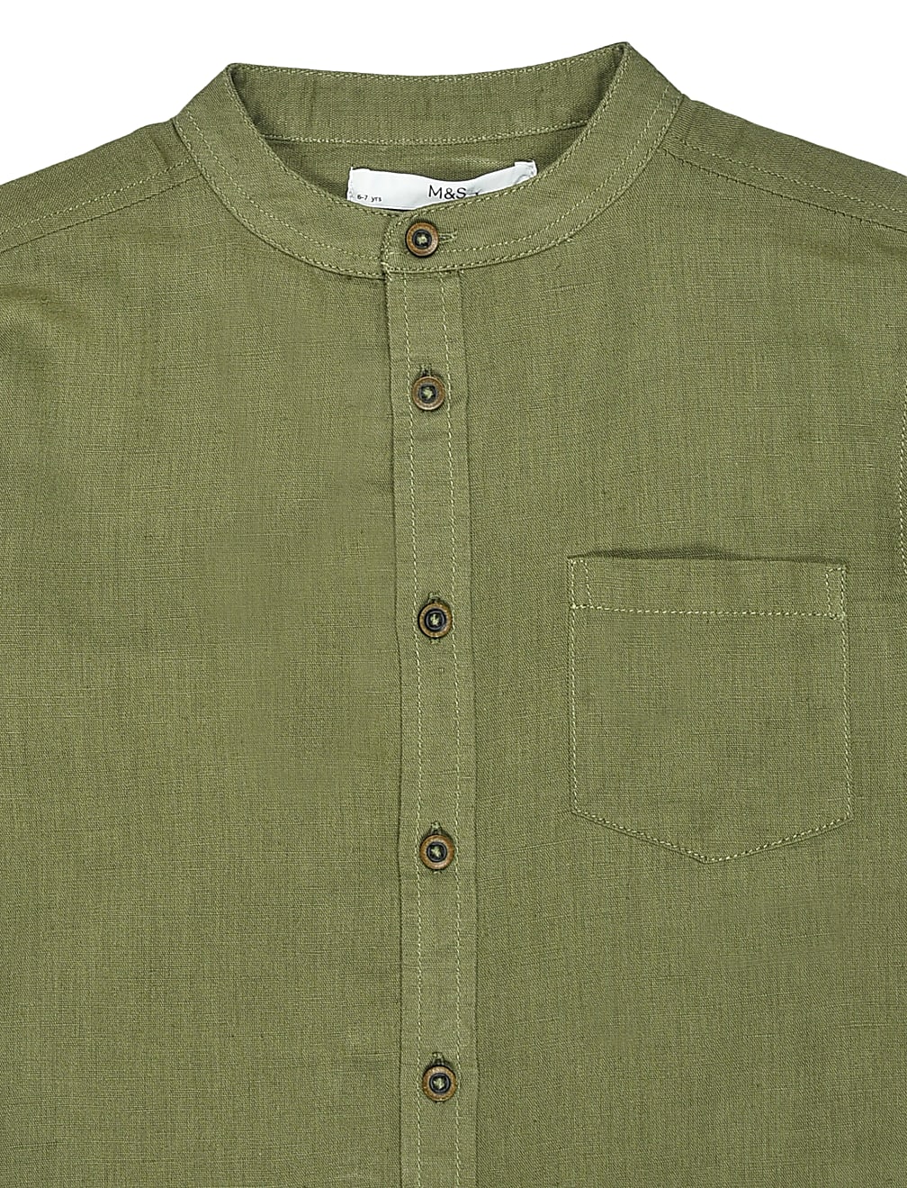 Linen Mix Plain Mandarin Collar Shirt