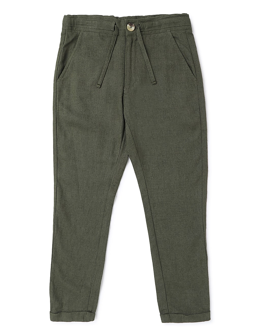 Linen Mix Plain Regular Fit Trouser