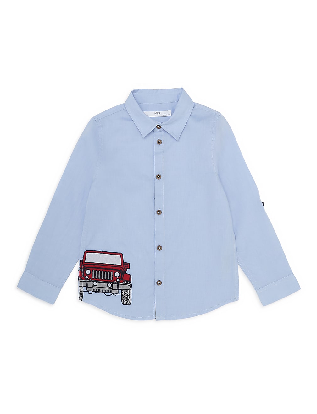 Pure Cotton Embroidered Spread Collar Shirt