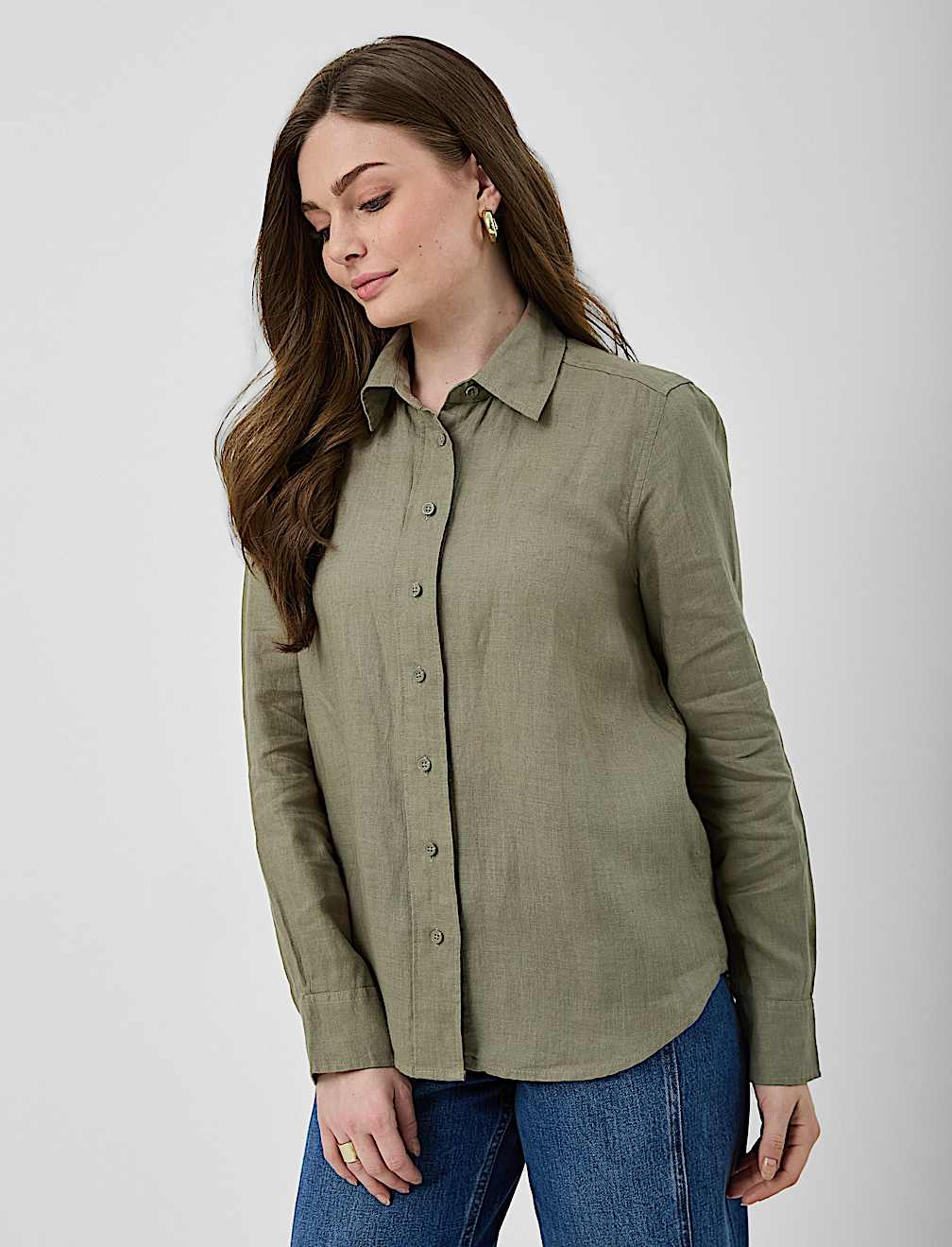 Pure Linen Plain Spread Collar Shirt