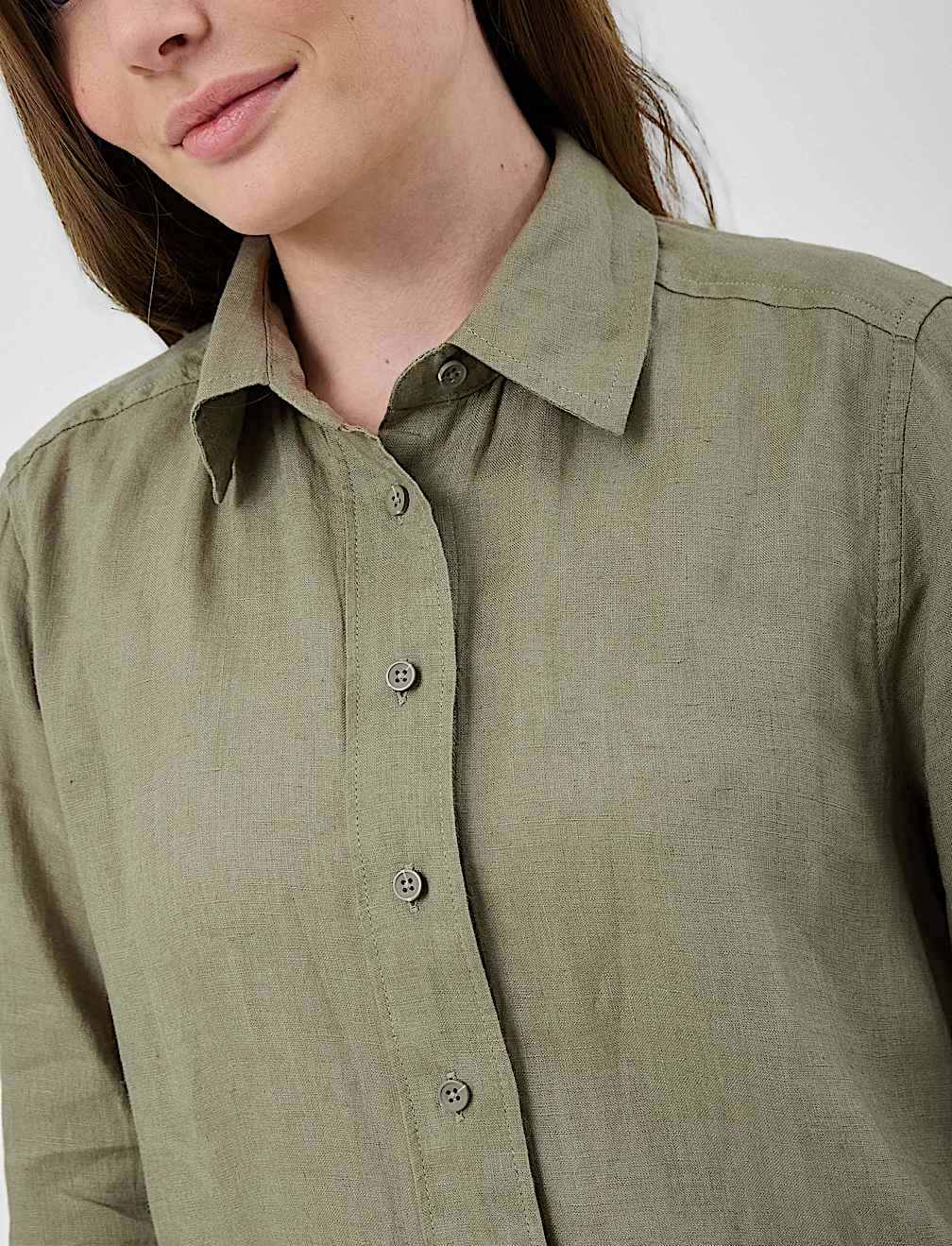 Pure Linen Plain Spread Collar Shirt