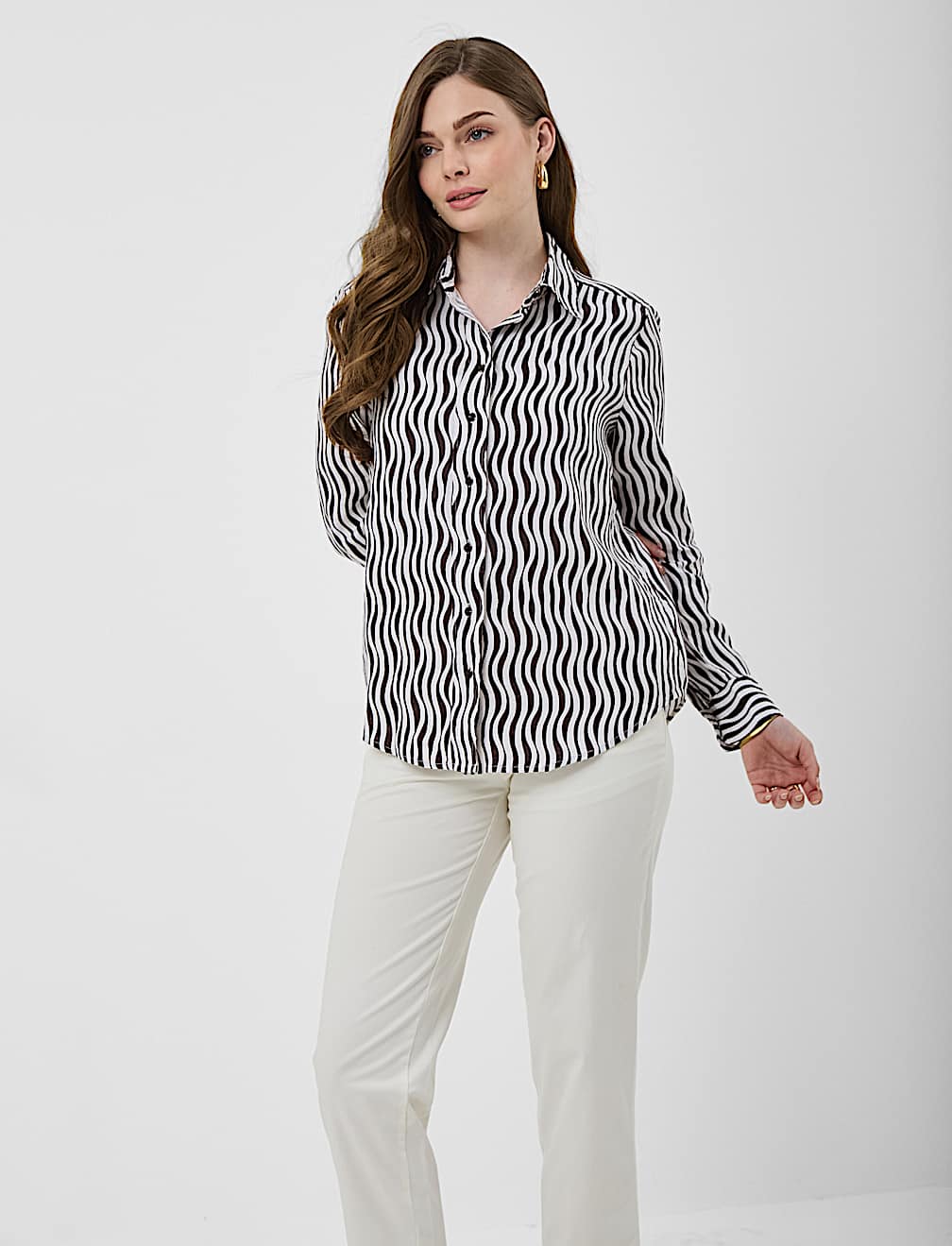 Pure Linen Plain Spread Collar Shirt