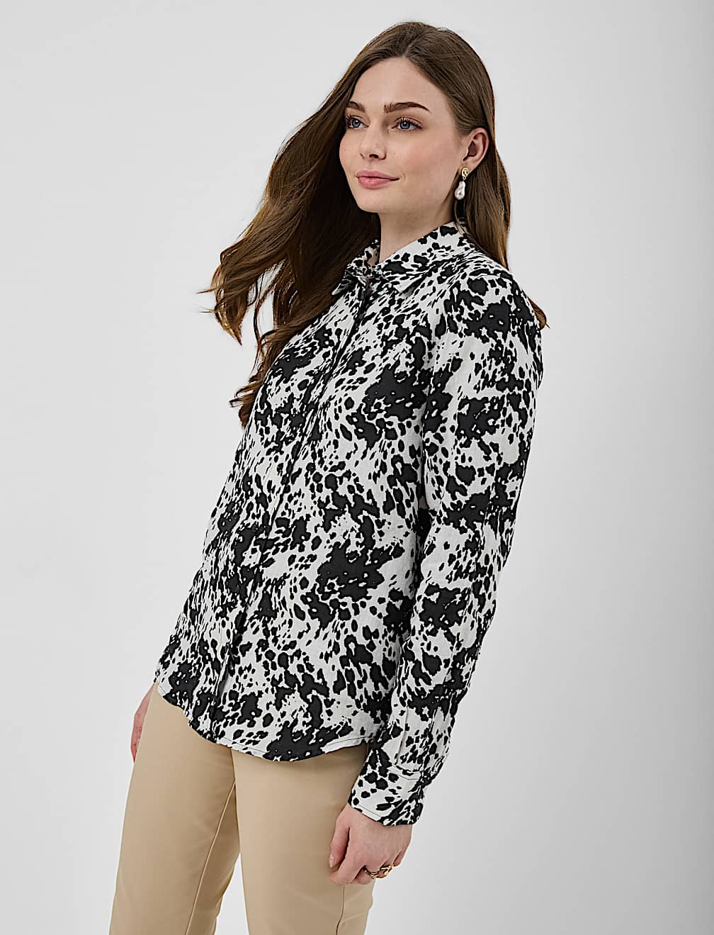 Pure Linen Plain Spread Collar Shirt