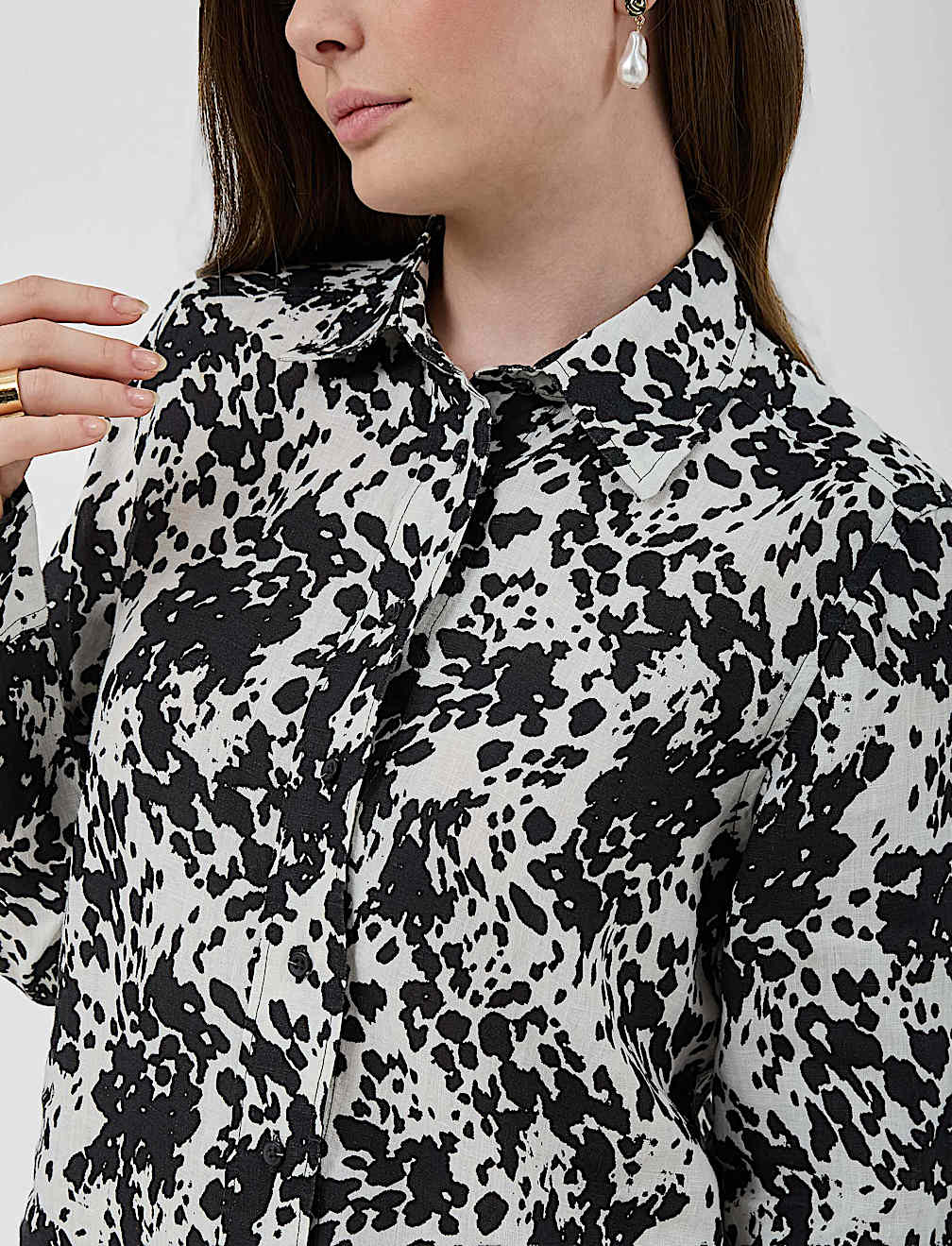 Pure Linen Plain Spread Collar Shirt
