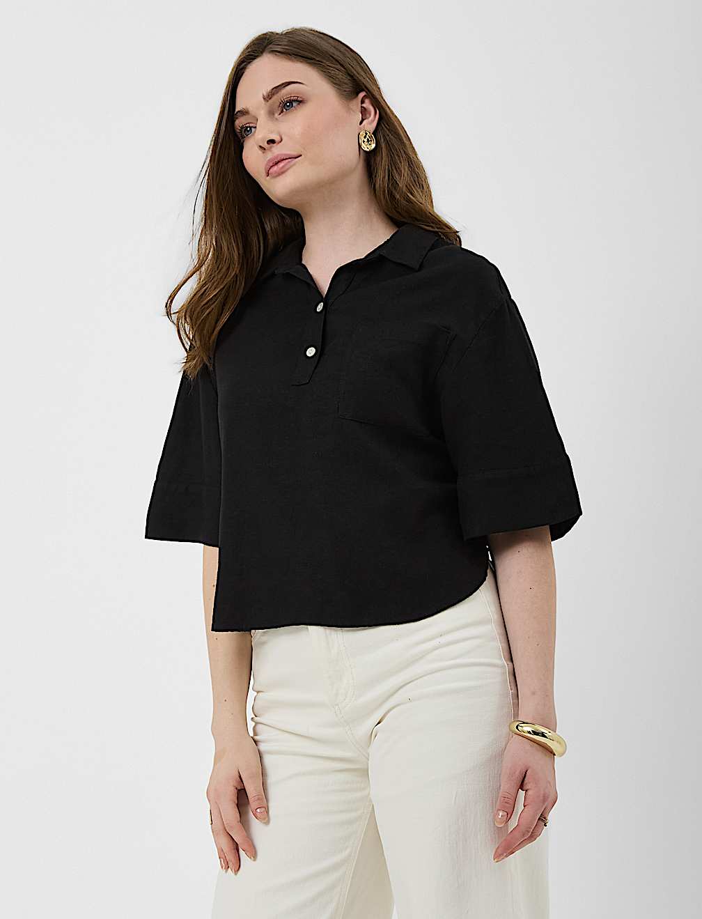 Linen Rich Cropped Shirt