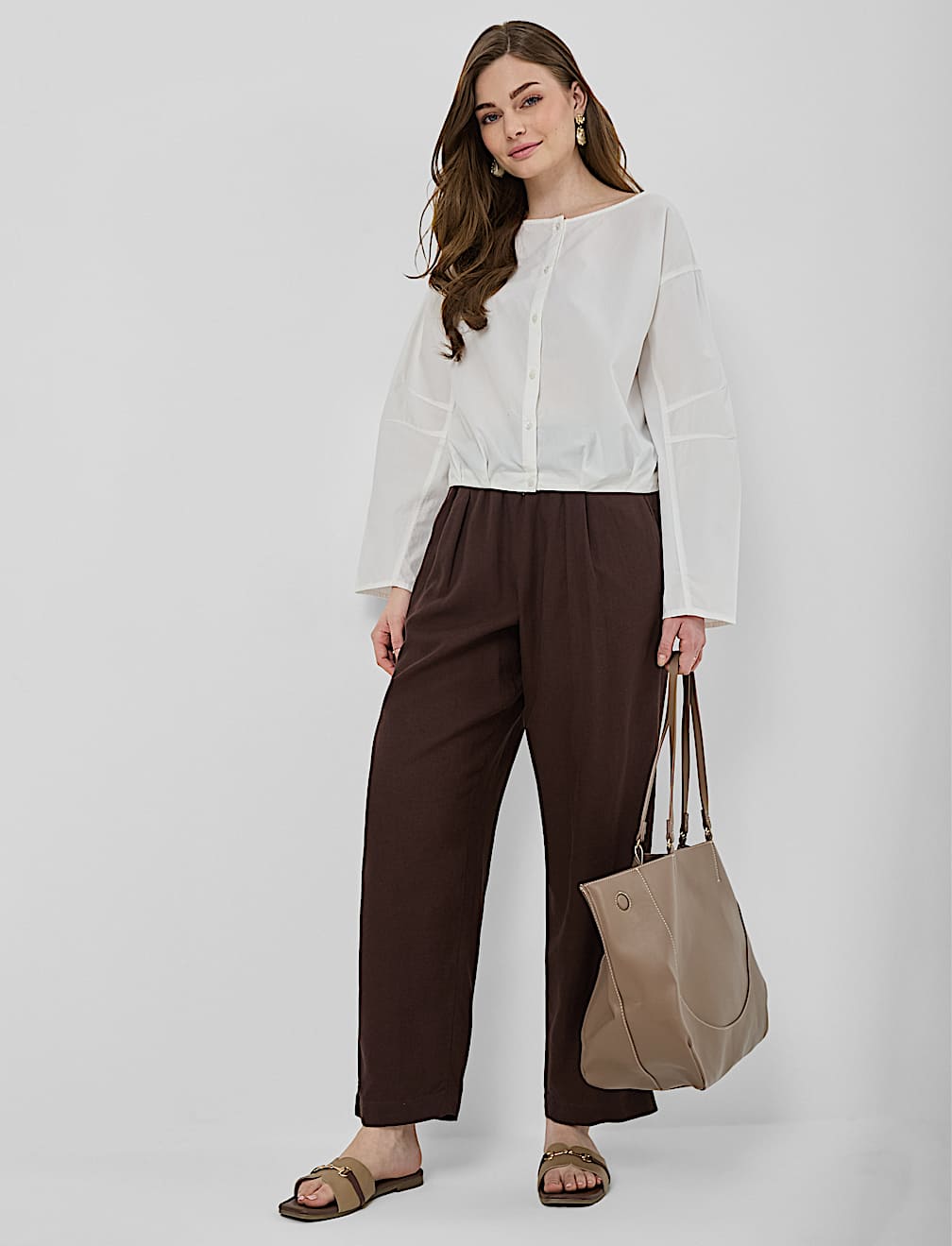 Linen Rich Plain Regular Fit Trousers