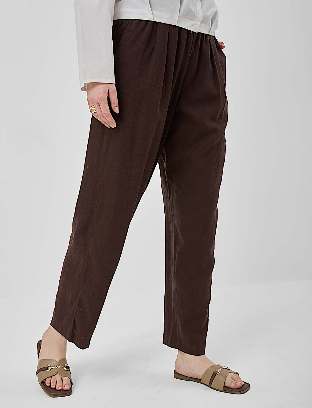 Linen Rich Plain Regular Fit Trousers