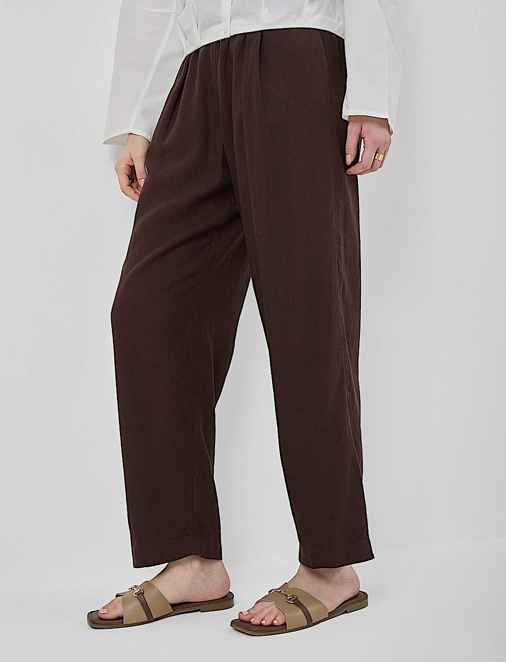 Linen Rich Plain Regular Fit Trousers