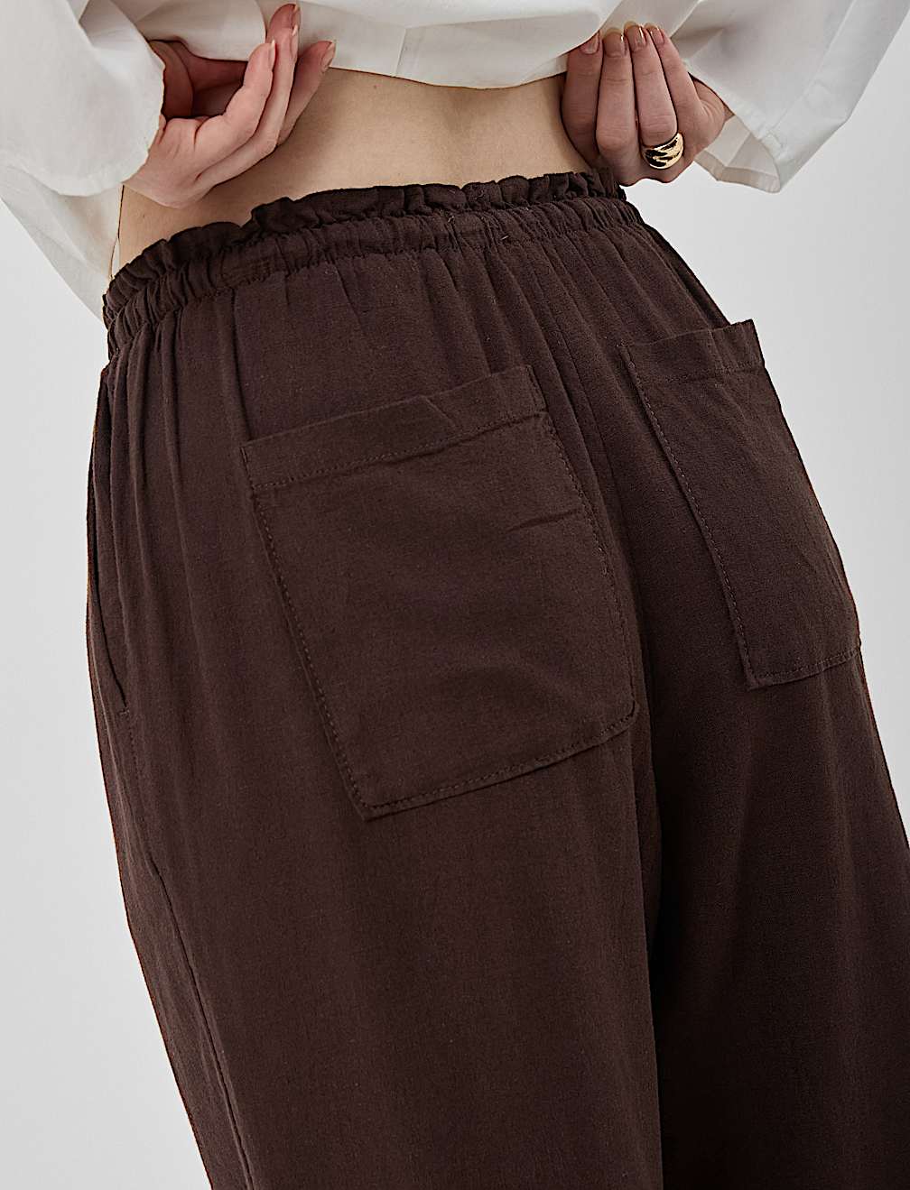Linen Rich Plain Regular Fit Trousers