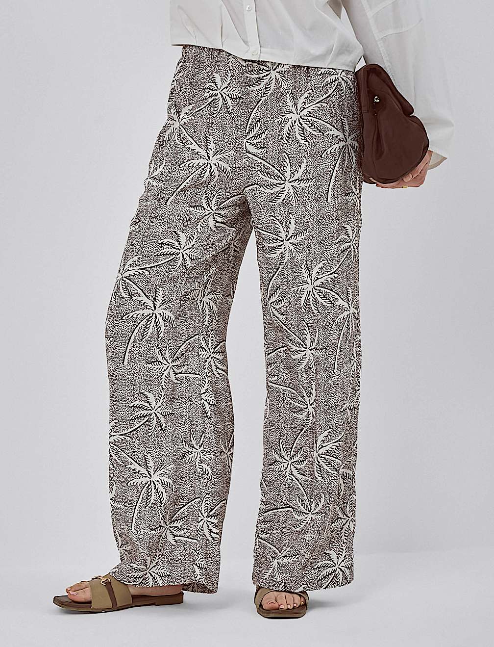 Linen Rich Embroidered Wide Leg Trousers
