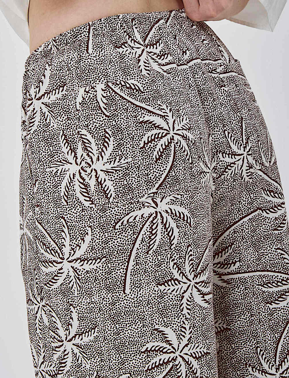Linen Rich Embroidered Wide Leg Trousers