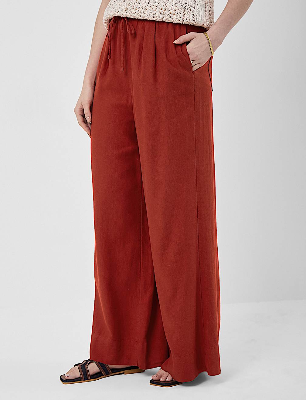 Linen Rich Plain Relaxed Fit Trousers
