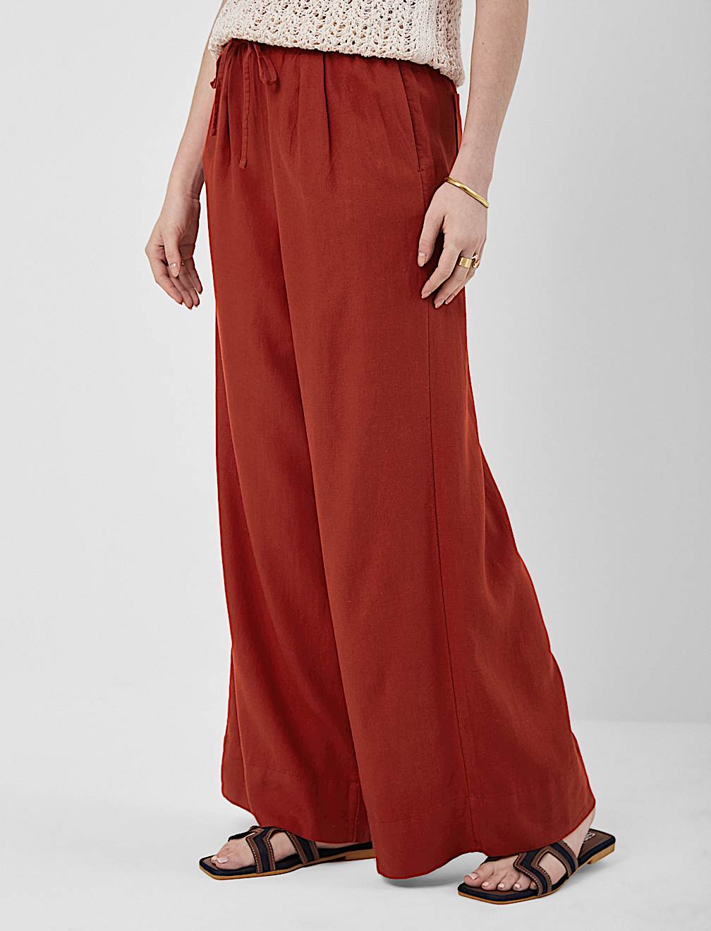 Linen Rich Plain Relaxed Fit Trousers
