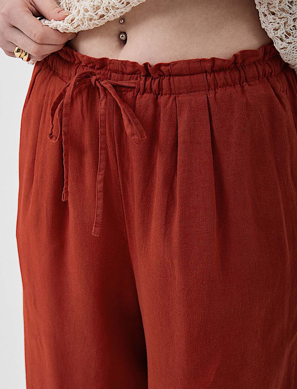 Linen Rich Plain Relaxed Fit Trousers