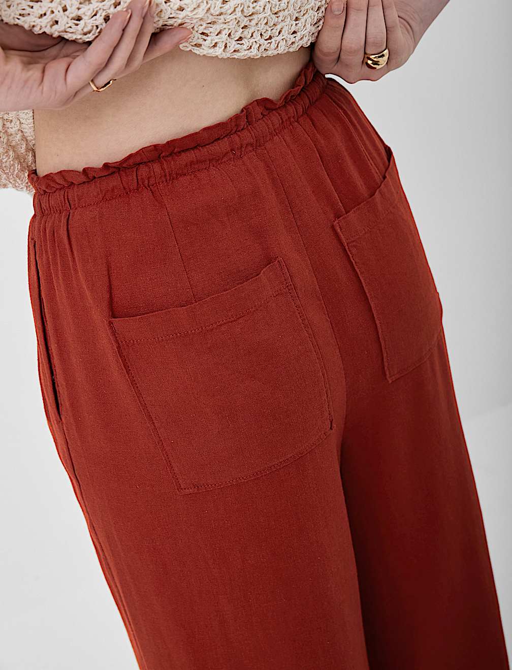 Linen Rich Plain Relaxed Fit Trousers