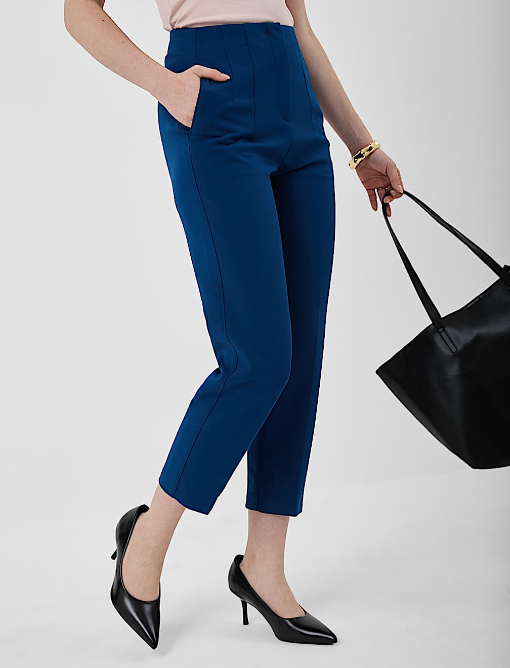 High Waisted Pleat Front Tapered Trousers