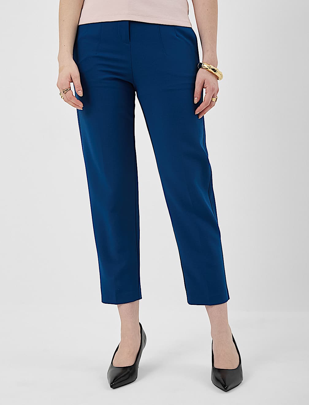 High Waisted Pleat Front Tapered Trousers
