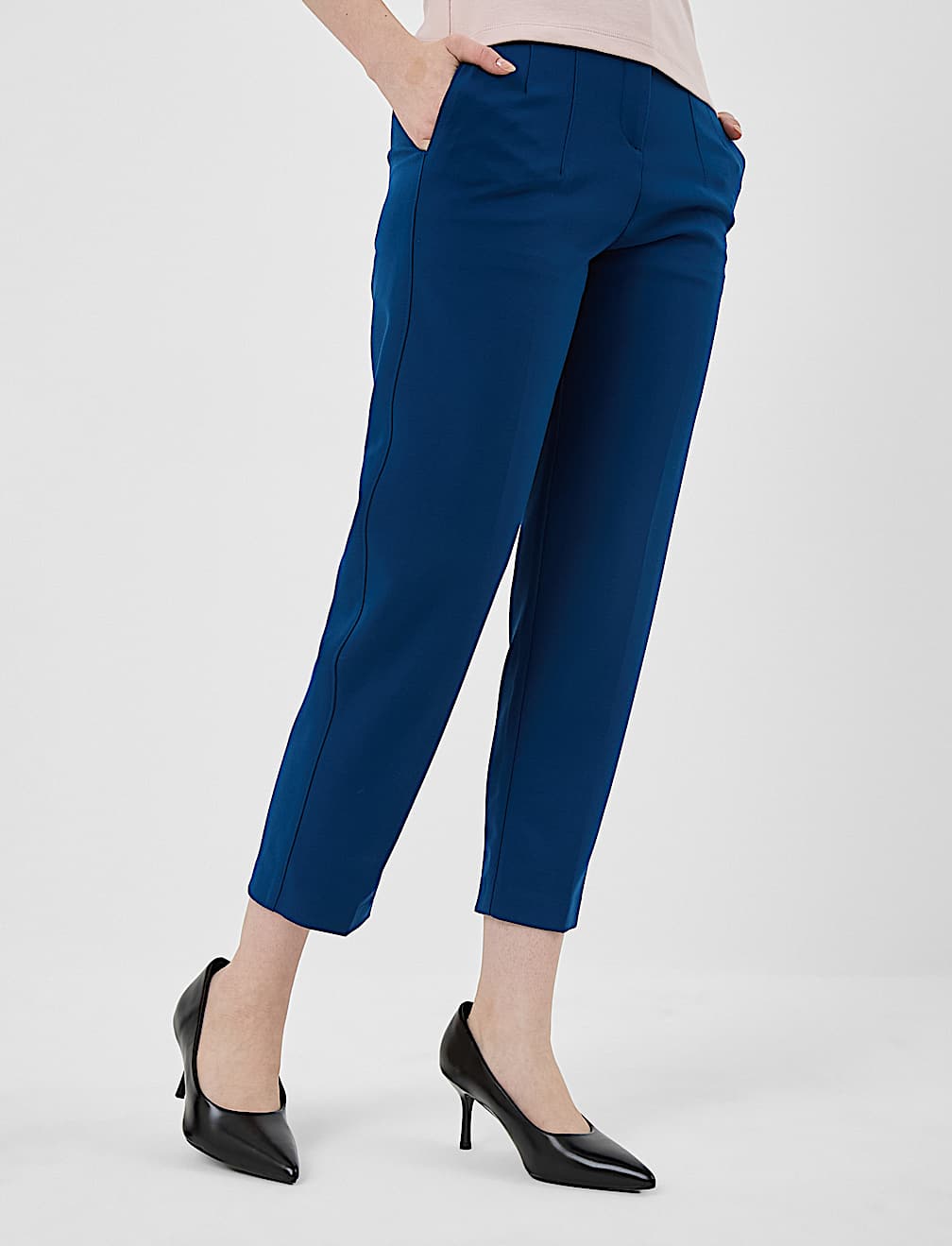 High Waisted Pleat Front Tapered Trousers