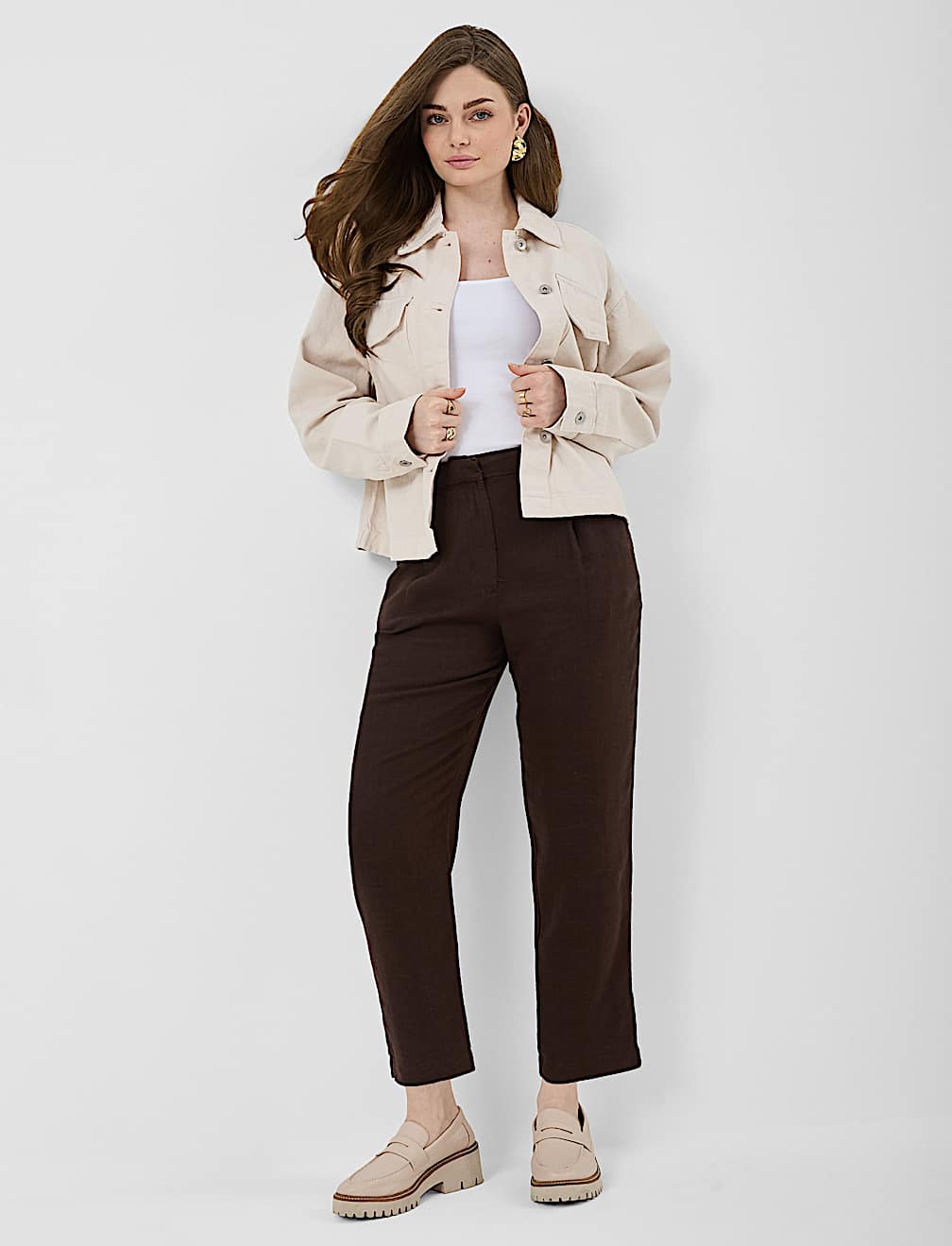Linen Rich Pleat Front Cropped Trousers