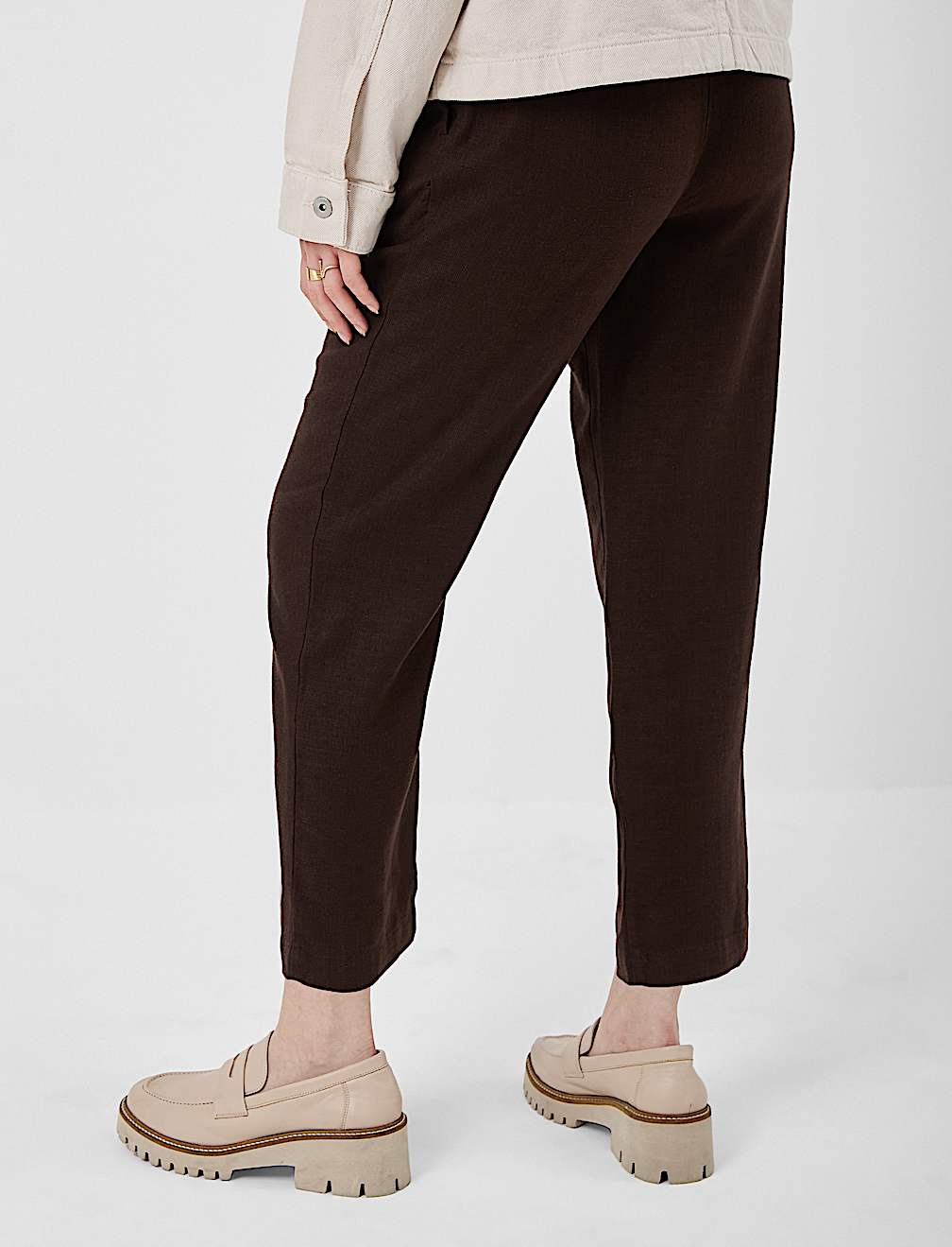 Linen Rich Pleat Front Cropped Trousers
