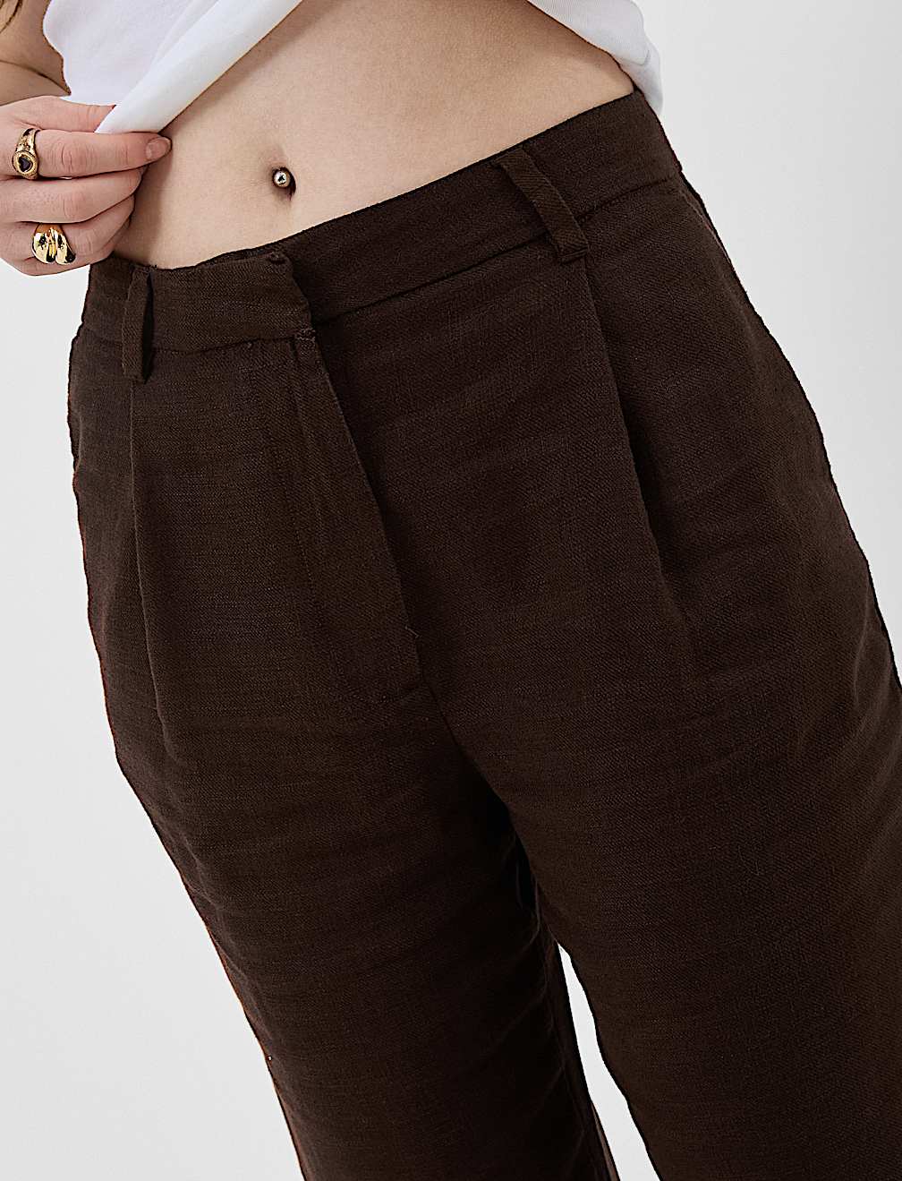 Linen Rich Pleat Front Cropped Trousers