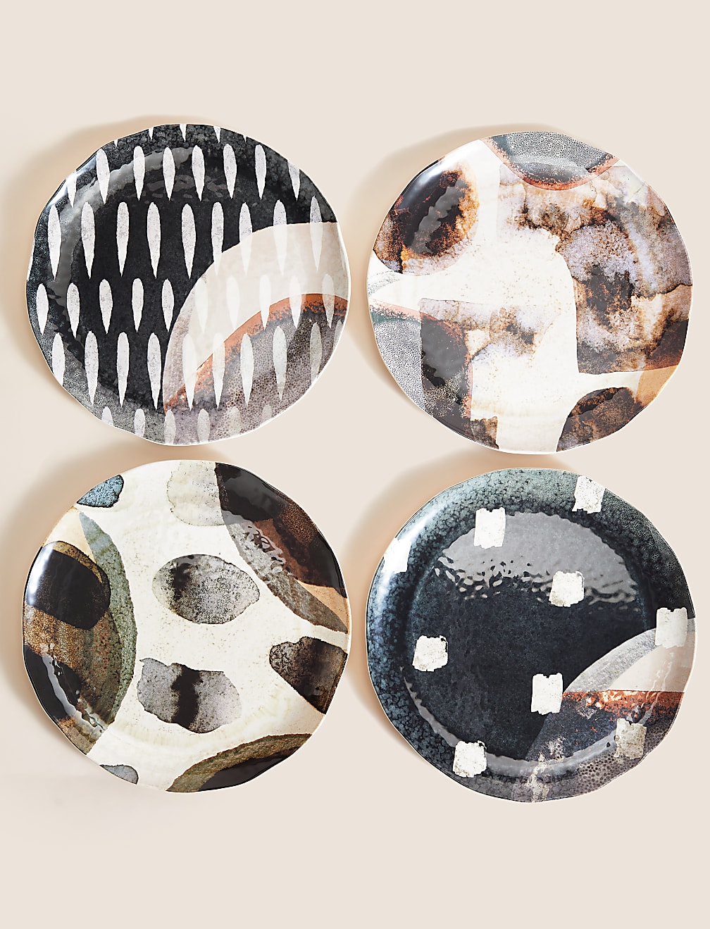 Set Of 4 Abstract Watercolour Picnic Dinner Plates