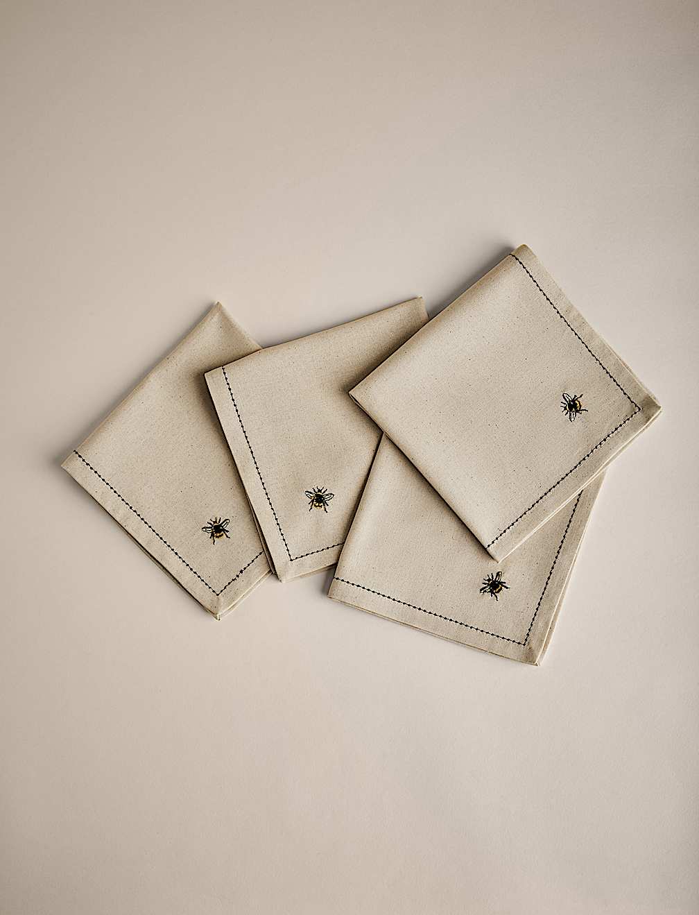 Set of 4 Embroidered Bee Cotton Napkins