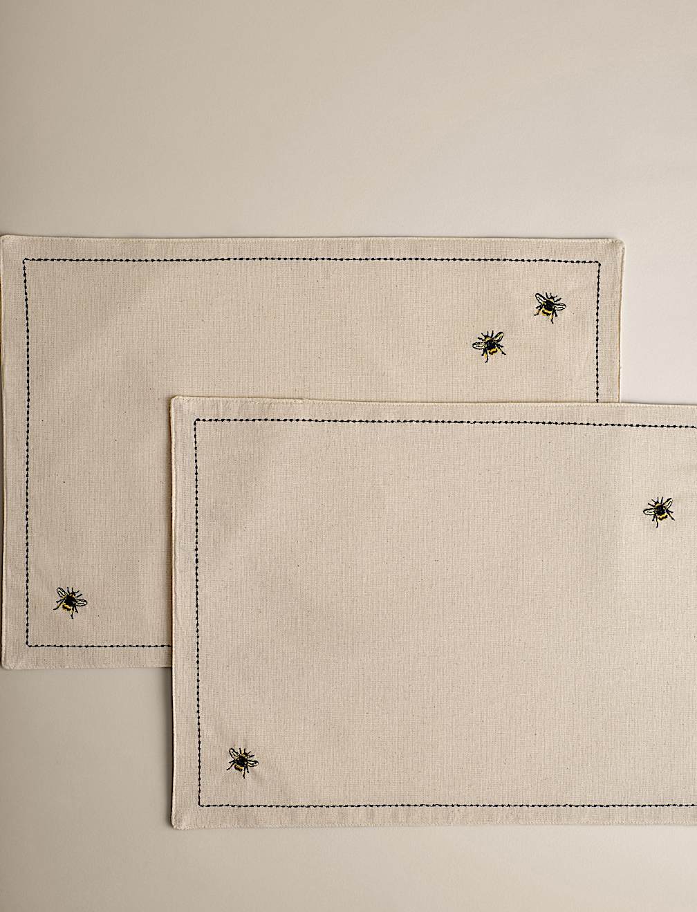 Set of 2 Embroidered Bee Cotton Placemats