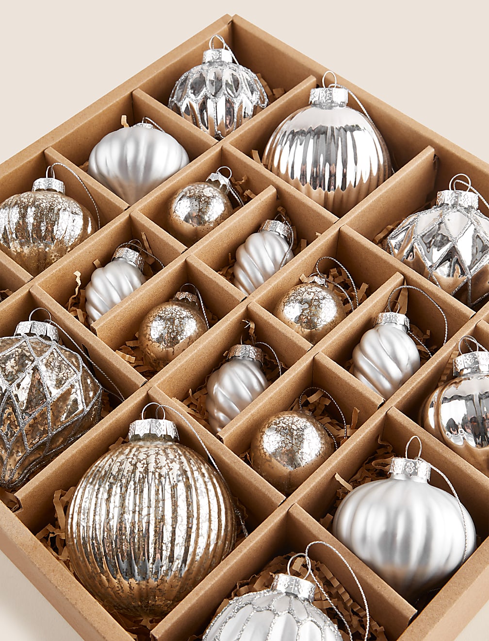20pk Silver Glass Baubles