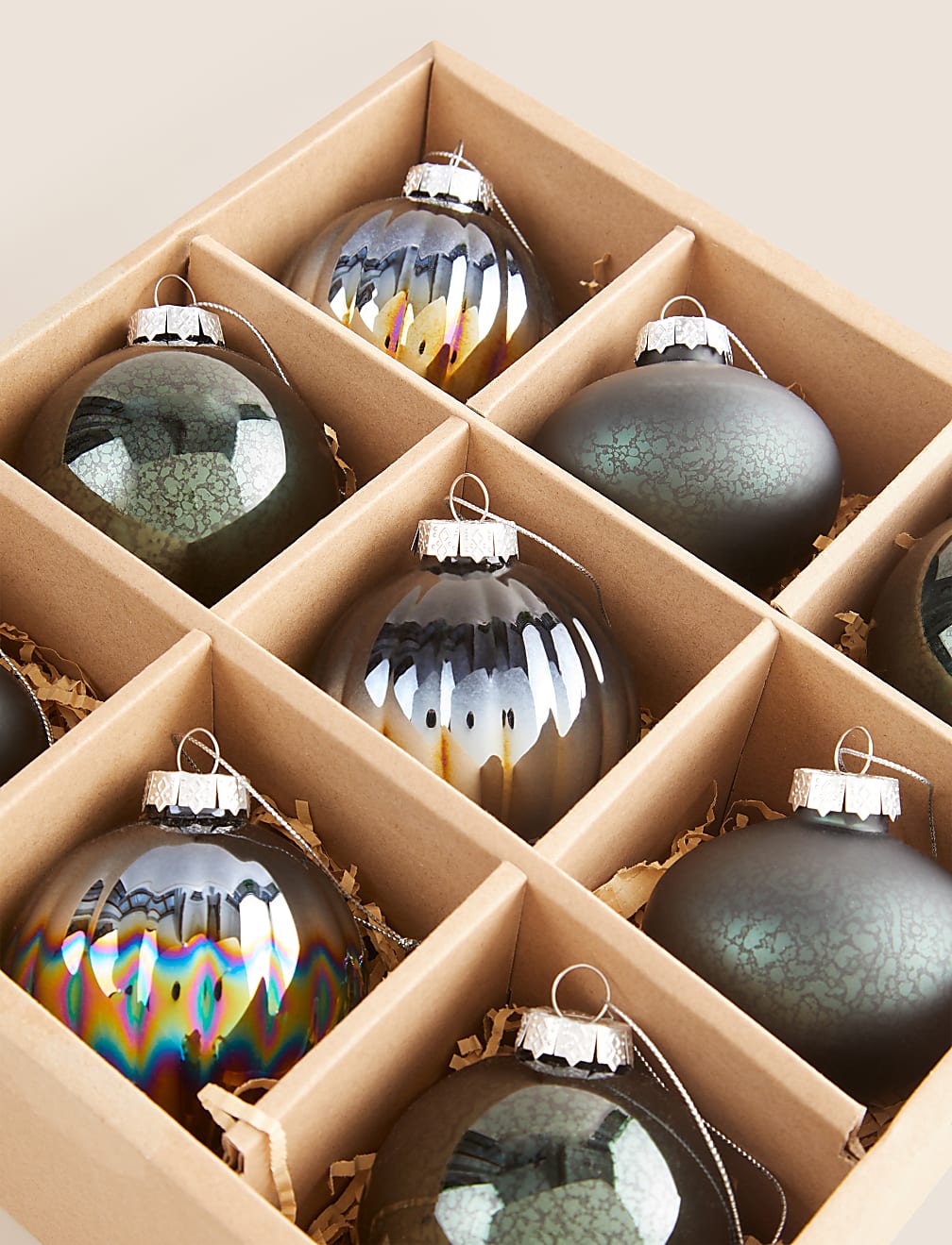 9pk Green Glass Baubles